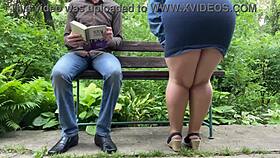 lustful chubby milf flashes pantyhose pussy on street