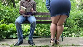 lustful chubby milf flashes pantyhose pussy on street