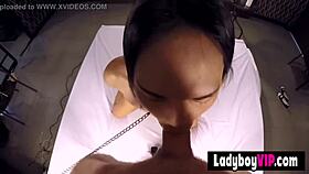 flat-chested pattaya ladyboy gives intense hands-free pov blowjob