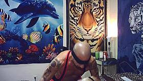 behind the scenes she gets pounded hard while sucking cock eagerly