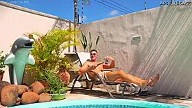 Brutal pool anal ass-to-mouth fuck ends with facial cum swallow