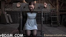 Boxed Brunette Slave Suffers Intense BDSM Toy Torment