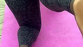 Ebony Milf Workout Exposes Spread Shaved Pussy