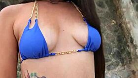 flashing my sexy bits in tiny blue bikini on crowded beach