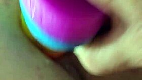 Chubby Brunette Gapes Ass on Rainbow Dildo Deep