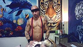 behind the scenes she gets pounded hard while sucking cock eagerly