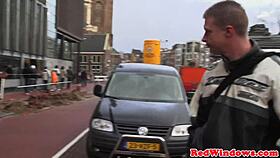 amsterdam hooker in stockings gets jizz shower on tits