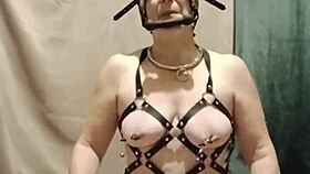 french milf slave bound in harness, craving outdoor doggystyle submission