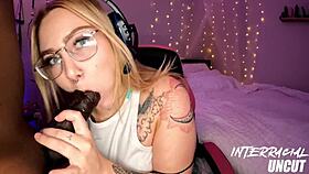 Thick PAWG helplessly submits shaking ass on huge black cock while live streaming