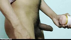 He grips the fleshlight tight, pounding it relentlessly in extreme jerking frenzy.