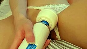 Tiny Asian Maid Strips Puffy Pussy Cums With Wand In Panty Bank