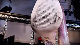 goddess commands slave to bow in latex femdom jerk off tease session