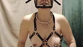 french milf slave bound in harness, craving outdoor doggystyle submission