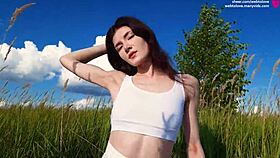 Wife Tests Hard Boner with Unshaved Pussy in Nature