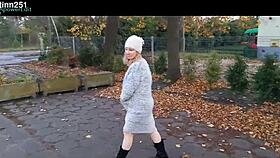 she flashes her natural tits outdoors in public