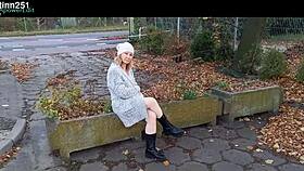 she flashes her natural tits outdoors in public