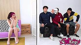 young redhead mei TEACHES three rookies a rough group lesson