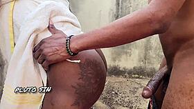 nasty curvy ebony bitch bends for neighbor bbc pounding outdoors