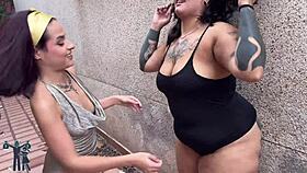 safada spots big tit latina in street grabs her for outdoor lesbian fuck frenzy