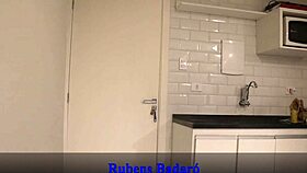 plumber fixes leak then fucks brunette in sheer lingerie with helmet on