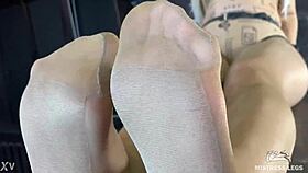 goddess's beautiful nylon feet tease close-up on desk 👠✨