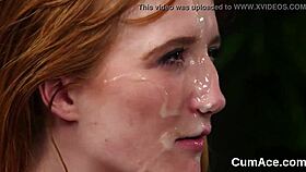 Horny fuck doll takes bukkake facial and swallows jizz! 💦😈