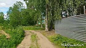 Evelina flashes tits publicly then sucks cock in risky zones