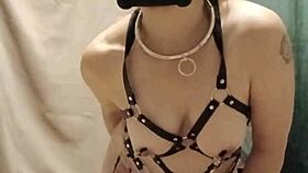 french milf slave bound in harness, craving outdoor doggystyle submission