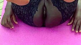 Ebony Milf Workout Exposes Spread Shaved Pussy