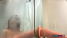 perverted russian blonde deep sucks huge dildo!