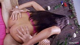 Tanned big-tits bitch pounded by huge cock