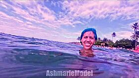 Who wouldn't stare at this all-natural skinny latina flashing her hairy pussy poolside naked?