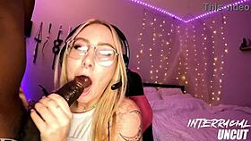 Thick PAWG helplessly submits shaking ass on huge black cock while live streaming