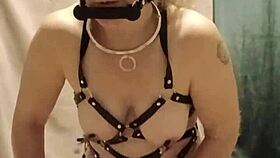 french milf slave bound in harness, craving outdoor doggystyle submission
