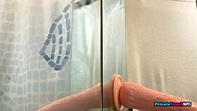 perverted russian blonde deep sucks huge dildo!