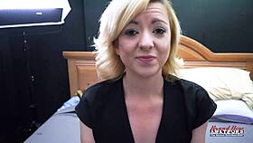 tattooed blonde milf keyton teases with slow bedroom handjob strokes