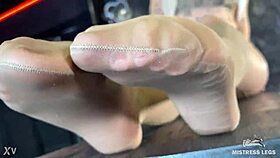 goddess's beautiful nylon feet tease close-up on desk 👠✨