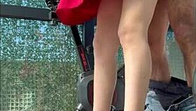 argentina gym babe sucks cock under miniskirt, wet pussy exposed?