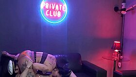 pov big cock milf crossdresses with cute brunette for creampie assfucking on swing sofa