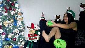 bold grinch babe flashes huge tits and big ass for exhibitionist fun