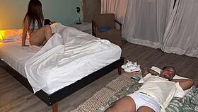 Hey, watch me cheat with huge tits deepthroat creampie while hubby watches nearby