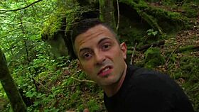 shaved milf bends over forest tree taking huge cock doggystyle deep