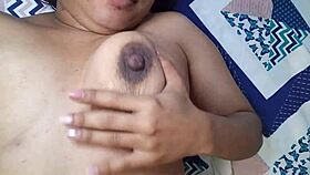 Latina woman reveals chest massages areolas jeans dampen