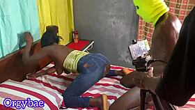 Hey, check out this ebony whore getting her shaved pussy dug deep backstage wild