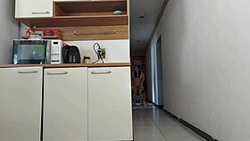 risky kitchen fuck with friend while moans echo