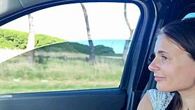 Petite teen bent over for big cock creampie after flashing cab driver 💦