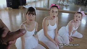 ballerinas eagerly suck instructor's throbbing thick dick
