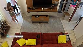 naughty milf greets delivery guy with sloppy suck to creamy finish