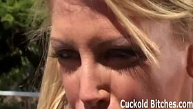 White wife submits to black bull while cuckold watches humiliated