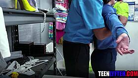 did cute shoplifter love the guards' ffm threesome fuck?